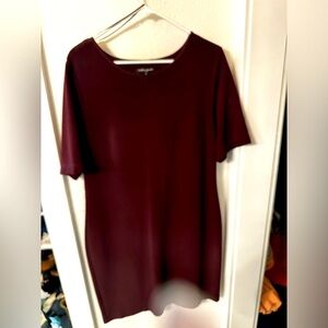 Burgundy straight cut knit dress.